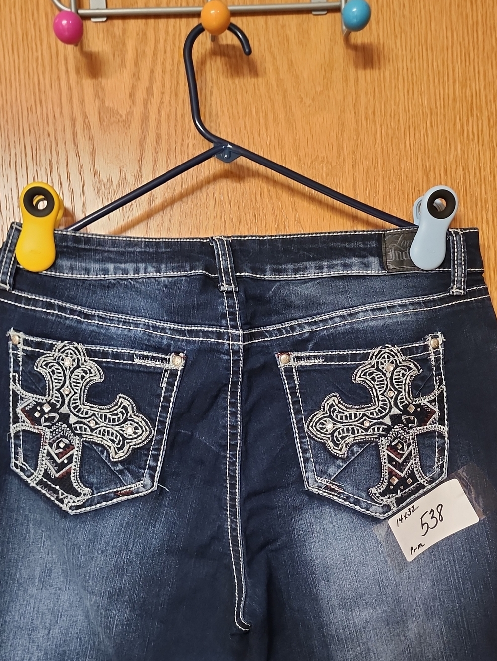 Indigo brands Dark Jeans with Embroidered Cross Pockets 14x32 number 538 - Picture 3 of 8